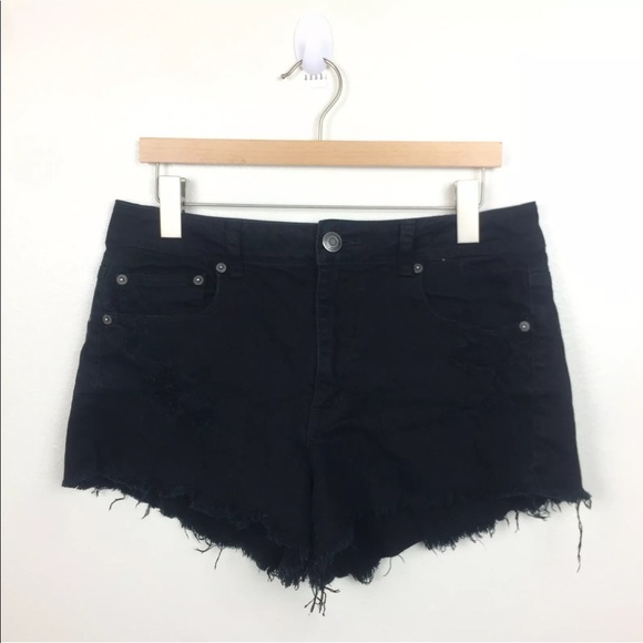 American Eagle Outfitters Pants - AE High Rise Festival Distressed Jean Shorts Black